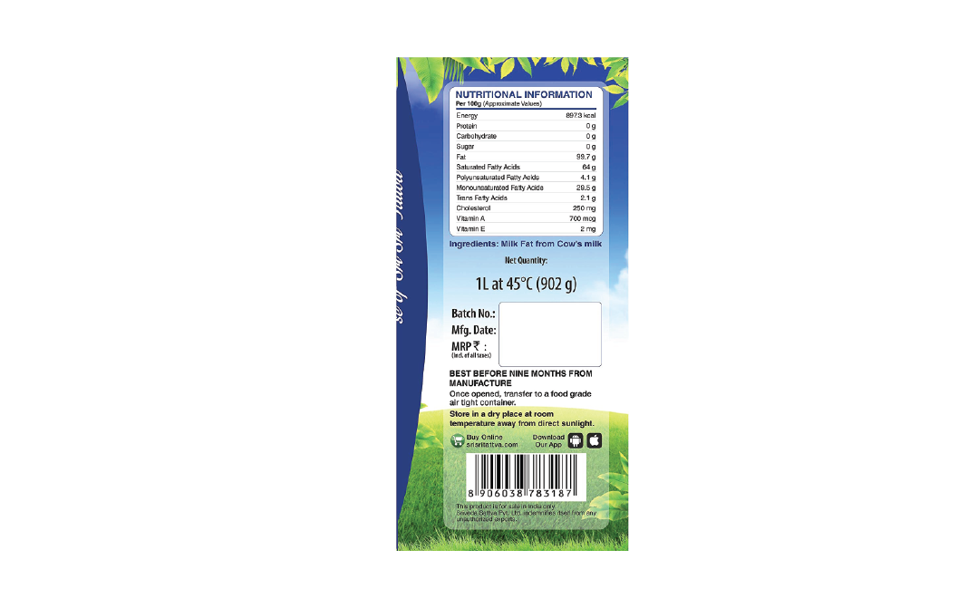 Sri Sri Tattva Cow's Pure Ghee    Pack  1 litre